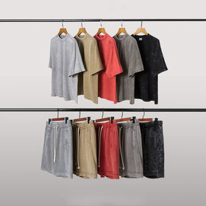 Ensemble T-shirt et short décontracté unisexe en coton 100% délavé, écologique, avec logo personnalisé, vêtements de sport, étiquette privée en relief 3D - Product Image 2