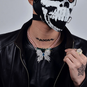 Rose Gold Plated Hip Hop <b>Statement</b> S925 Lab Grown <b>Necklace</b> with Butterfly Design Rope Chain Women's Wedding & Party Jewelry - Product Image 2