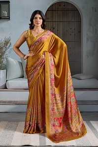 Saree en satin modal léger avec imprimé Ajrakh de style ethnique pour toutes les occasions comprend un bandana - Product Image 5