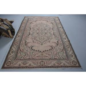 Vintage Turkish Rug Beige <b>Brown</b> 5.5 X 8.9 ft <b>Wool</b> Flat Weave with Patchwork Pattern for Living Room Decorations Hallway Use - Product Image 1