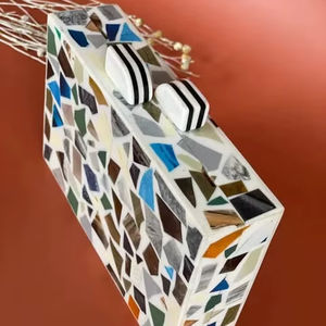 Pochette en résine de pierre de marbre faite à la main, imitation perle plaquée or, luxe, papillon, charme solide, pochette complète, ensemble de mariage pour femmes - Product Image 1