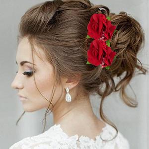 Apurva Pearls Red Floral Hair Broche 1502296 con Crystal Rhinestone Zircon Diamond Plated Zinc Alloy Dress Accesorio para regalos - Product Image 1