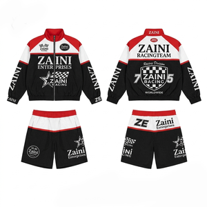 ชุดเซ็ตเสื้อแจ็คเก็ตกันลมแบบสั้น ผ้าโพลีเอสเตอร์ถักนิตติ้ง 280 GSM สำหรับฤดูหนาว  ลายปัก  สีดำ ขาว แดง  รับทำโลโก้ตามสั่ง  OEM ODM - Product Image 1