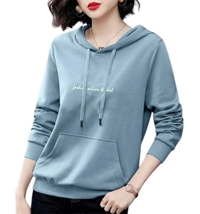 Vente en gros – Sweat à capuche décontracté pour femme, imprimé, tricoté, 100 % coton molletonné 320 g/m², coupe oversize, anti-rétrécissement, anti-boulochage, collection automne - Product Image 4