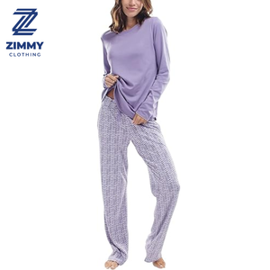 Conjunto de ropa de dormir con personajes de dibujos animados para mujer, tela de punto con cintura elástica para primavera, fábrica al por mayor - Product Image 2