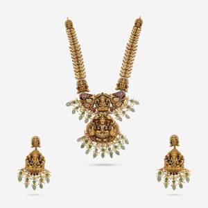 Antique Vintage Short <b>Necklace</b> 191667 Gold Plated Zinc Alloy <b>Ruby</b>-Green Zircon Beads Wedding Gift Women's Fine Jewelry Set - Product Image 1