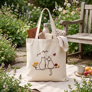 Sac fourre-tout en toile matelassé et brodé Meow & Bloom, couleur unie personnalisée avec fermeture à bandoulière, toutes saisons - Product Image 1
