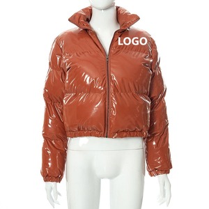 Women's Winter Cotton Jacket Button Decoration Solid Color Short <b>Bubble</b> <b>Coat</b> Design Thick Zipper Long Sleeve Warm Crop Jacket - Product Image 2