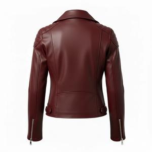 Ladies Maroon Leather Motorbike <b>Jacket</b> Custom Wholesale Bulk Quantity Genuine Leather Biker Coat Professional Export Standard - Product Image 3