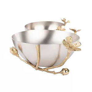 Bol décoratif en bambou écologique avec base en acier inoxydable et en laiton pour la décoration de mariage et d'hôtel - Product Image 3