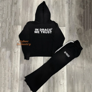 ชุดเสื้อมีฮู้ดและกางเกงสำหรับผู้ชายน้ำหนักมากแบบ420 GSM เสื้อมีฮู้ดพิมพ์หน้าจอกำหนดเองผ้าฝ้ายออร์แกนิกขนาดใหญ่มีสไตล์กางเกงขายาวทรงหลวม - Product Image 5