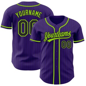 Best Selling Custom Team Wear Custom Purple Black Pinstripe Neon Green Authentic <b>Baseball</b> Jersey - Product Image 1