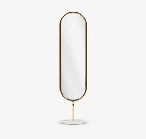 Elegant Marble Base Oval <b>Mirror</b> Divider Modern <b>Gold</b> <b>Framed</b> Privacy Screen for Home and Office Partition Decorative Divider - Product Image 1