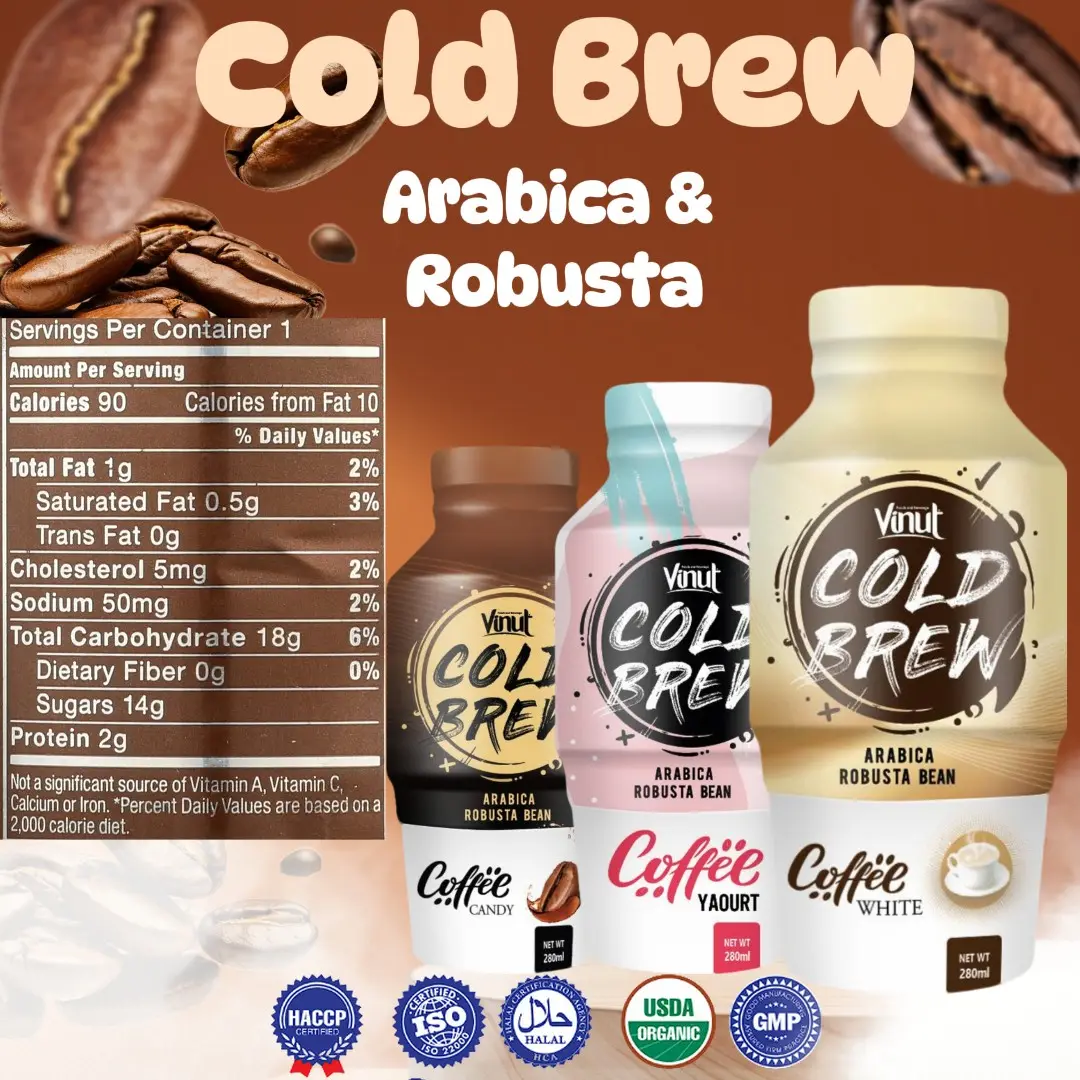 Soğuk demlemek kahve içecekleri VINUT | 280ml 24 paket, içmeye hazır, ekstra güçlü, pürüzsüz, organik, ücretsiz örnek, toptan tedarikçisi