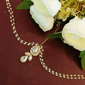 Indain bijoux de mode strass cristal fausse perle mariée Maangtikka avec chaîne de tête accessoires de cheveux ensemble de bijoux pour femmes - Product Image 2