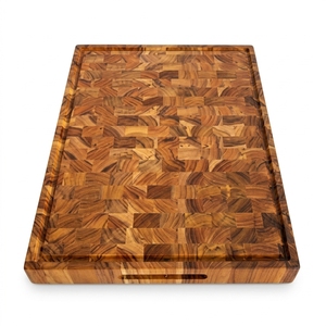 Planche à découper en bois de teck à grain de bois apparent, forme rectangulaire, écologique, compatible lave-vaisselle, style moderne, épaisseur 2,5 cm, pour fruits - Product Image 1