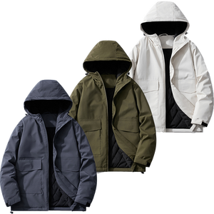 Men's Winter Hooded Puffer <b>Jacket</b> Thick Polyester Waterproof Windproof Casual Loose Fit <b>Zipper</b> Closure Solid Color <b>Pockets</b> Front - Product Image 6