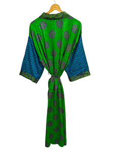 ชุดกิโมโนผ้าไหมผ้าลายส่าหรีทำด้วยมือสไตล์วินเทจผ้าเย็บปะติดปะต่อกันชุดคลุมบิกินี่เสื้อคลุมยาวสำหรับใส่กลางคืน - Product Image 4