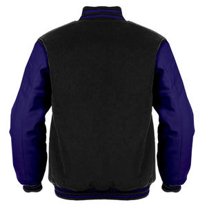 Veste universitaire de lycée personnalisée en laine noire et lavande manches en cuir Style américain CollegeBaseballjacket pour hommes - Product Image 6