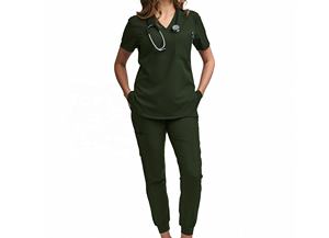 Ensemble de blouses médicales personnalisées pour hommes et femmes, haut de blouse moderne à col en V et pantalon de blouse avec poches, anti-plis - Product Image 5