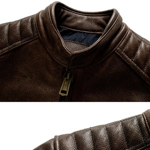 แจ็กเก็ตหนังแท้สำหรับผู้ชายสไตล์ย้อนยุคคอตั้งหนังวัวธรรมชาติสไตล์5XL วินเทจสีน้ำตาลฤดูใบไม้ร่วง - Product Image 6
