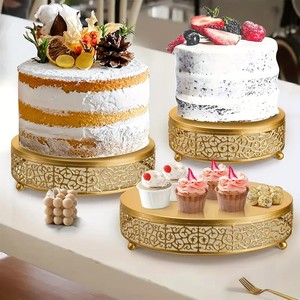 Juego de soporte de pastel de Metal dorado de lujo de alta calidad de 3 mesas de postre redondas para soportes de exhibición de magdalenas de fiesta de boda - Product Image 2