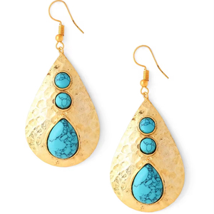2025 Pendientes de lágrima bohemios chapados en oro más vendidos Estilo moderno con técnica de pulido de piedra de resina Turquesa - Product Image 1