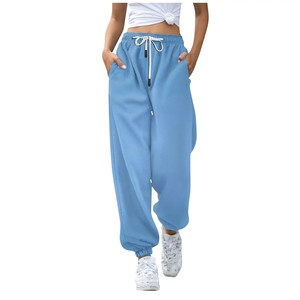 Pantalones de chándal de invierno de secado rápido para mujer, pantalones elásticos de cintura media transpirables de lana Terry Jogger, estilo informal de Color sólido para entrenamientos - Product Image 1
