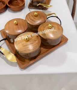 Industry Trending Customizable Logo Wood 4 Bowl With Metal Accents for Fruits or Salads,Serving Dish <b>Dinnerware</b> - Product Image 1