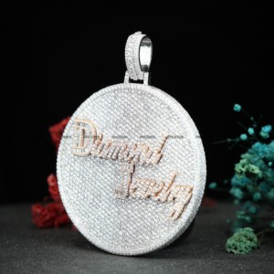 Pendentif personnalisé avec logo, en argent sterling 925, serti de moissanite VVS, pendentif rond serti de pierres, charme - Product Image 3