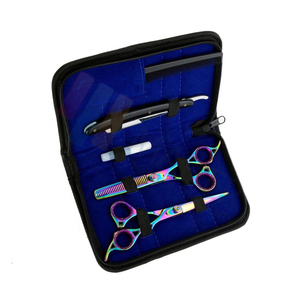 Set de 4 ciseaux de coiffeur de salon de couleur noire Kit de ciseaux à effiler avec rasoir et étui pour hommes - Product Image 3