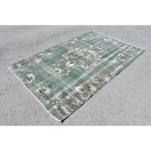 Alfombra turca Vintage de 5,3x8,5 pies, diseño de retales de lana verde Beige, látex para el hogar, mesita de noche, pasillo Rectangular, Tabriz - Product Image 3