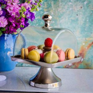 Modern Design Round Shape <b>Cake</b> <b>Stand</b> with Glass <b>Dome</b> Hot Sale Metal Server Factory Direct for Parties 100pcs MOQ - Product Image 2