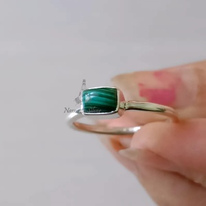 925 Sterling Silver Malachite <b>Ring</b> Handmade <b>Dainty</b> Birthstone Promise Jewelry with Natural Green Cushion Gemstone Crystal <b>Rings</b> - Product Image 6
