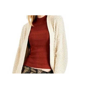 Cardigan Beige Scuro per Ragazze con Apertura Frontale, Taglia Grande, Invernale, con Stampa Jacquard Testurizzata, Lunghezza Corta - Product Image 2