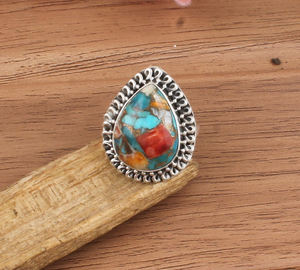 Bague de mariage en argent sterling 925 avec agate naturelle de nacre d'huître, sertie en bélière, large bande unisexe, vente en gros, faite à la main - Product Image 5