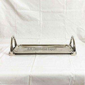 Bandeja de café de metal con asas de pedal de caballo, vajilla niquelada de aluminio, bandeja para servir comida y aperitivos, platos y platos de comida - Product Image 4