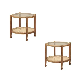 Teak solido in legno tavolino con vetro e rattan moderno stile minimalista di alta qualità esportazione diretta della fabbrica al miglior prezzo