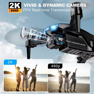 โดรนติดกล้องสำหรับผู้ใหญ่, โดรน FPV ความละเอียด 2K HD พร้อมระบบรักษาระดับความสูง, ขึ้น/ลงอัตโนมัติด้วยปุ่มเดียว, ปรับความเร็วได้, โหมด Headless - Product Image 2