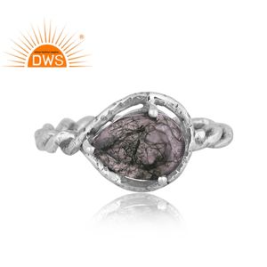 แหวนบิดอัญมณีมอสสีเขียวธรรมชาติสีเงินออกซิไดซ์ - Product Image 3