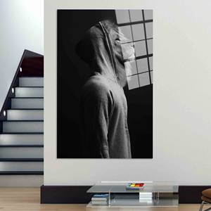 Cuadro en Lienzo Hombre con Cabeza de León: Decoración de Pared para Loft, Lienzo Impreso, Arte en Vidrio Templado - Product Image 1