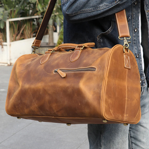 Sac de voyage pliable en cuir véritable, léger, grande capacité, fermeture éclair, durable, marron - Product Image 3