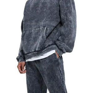 New Arrival Hot Sale Breathable Lightweight Hooded Solid Spring 100% Cotton Acid Wash Elastic Waist Customized Colors Tracksuit - Product Image 6