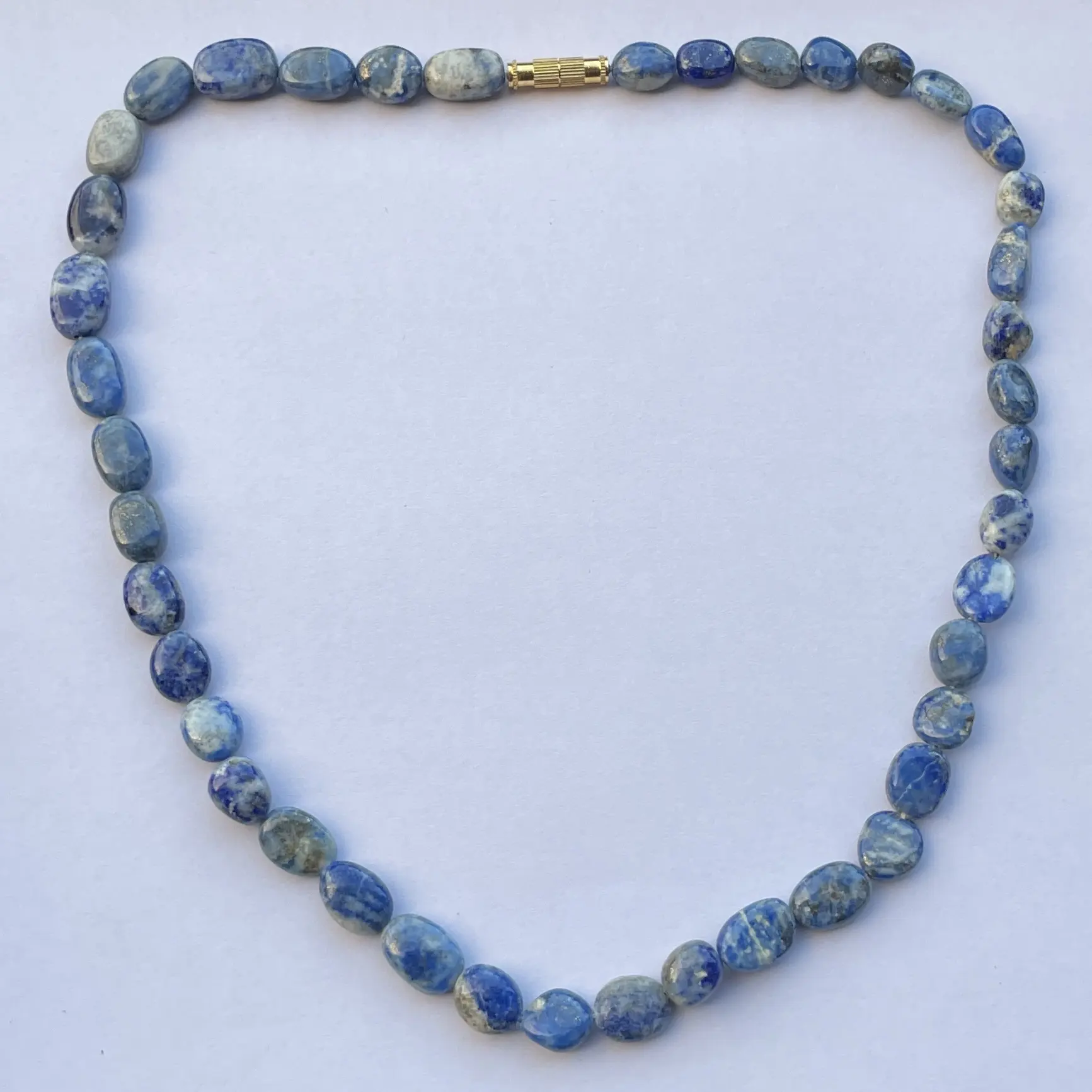 8mm biru alami Lapis Lazuli halus Oval batu permata manik-manik kalung perhiasan grosir tren desain terbaru minggu diskon baru