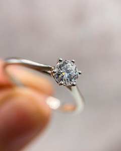 6.5mm Round Cut <b>Moissanite</b> Solitaire Engagement <b>Ring</b> in Six Prong Setting | Classic Bridal Wedding Fine Jewelry - Product Image 3