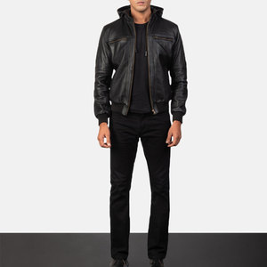 Blouson en cuir pour homme, col montant en toile, logo frontal, respirant, idéal pour l'hiver - Vente en gros - Product Image 4