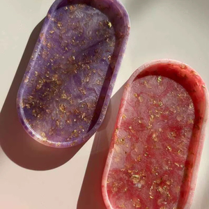 ถาดเรซิ่นตกแต่งหลากสี ถาดจัดระเบียบเครื่องสำอาง ของตกแต่งบ้าน ถาดเรซิ่นทรงรี ถาดวางของบนโต๊ะเครื่องแป้ง คุณภาพสูง - Product Image 1