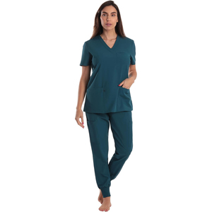 High Quality Hot Selling <b>Nurse</b> <b>Scrubs</b> Uniforms Sets Knitted Stand Collar Short Sleeve Breathable Comfortable Customized Colors - Product Image 4
