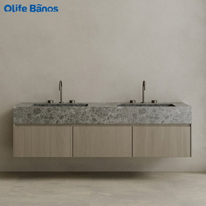 <span class=keywords><strong>Mueble</strong></span> de tocador de baño de lavabo doble montado en la pared de lujo <span class=keywords><strong>con</strong></span> encimera de piedra sinterizada de mármol de varios colores para baño de hogar de lujo - Product Image 5