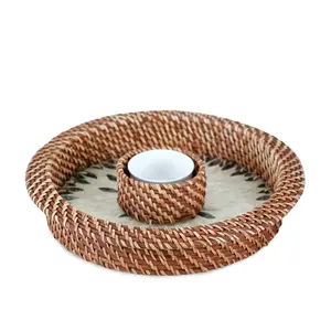 Nouveaux plats et plateaux de service en rotin, plateau de service pour les frites et les trempettes pour les fêtes, boîte de rangement des aliments pour les collations, fruits secs - Product Image 4